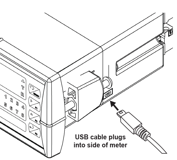 USB cable plugs into side of meter