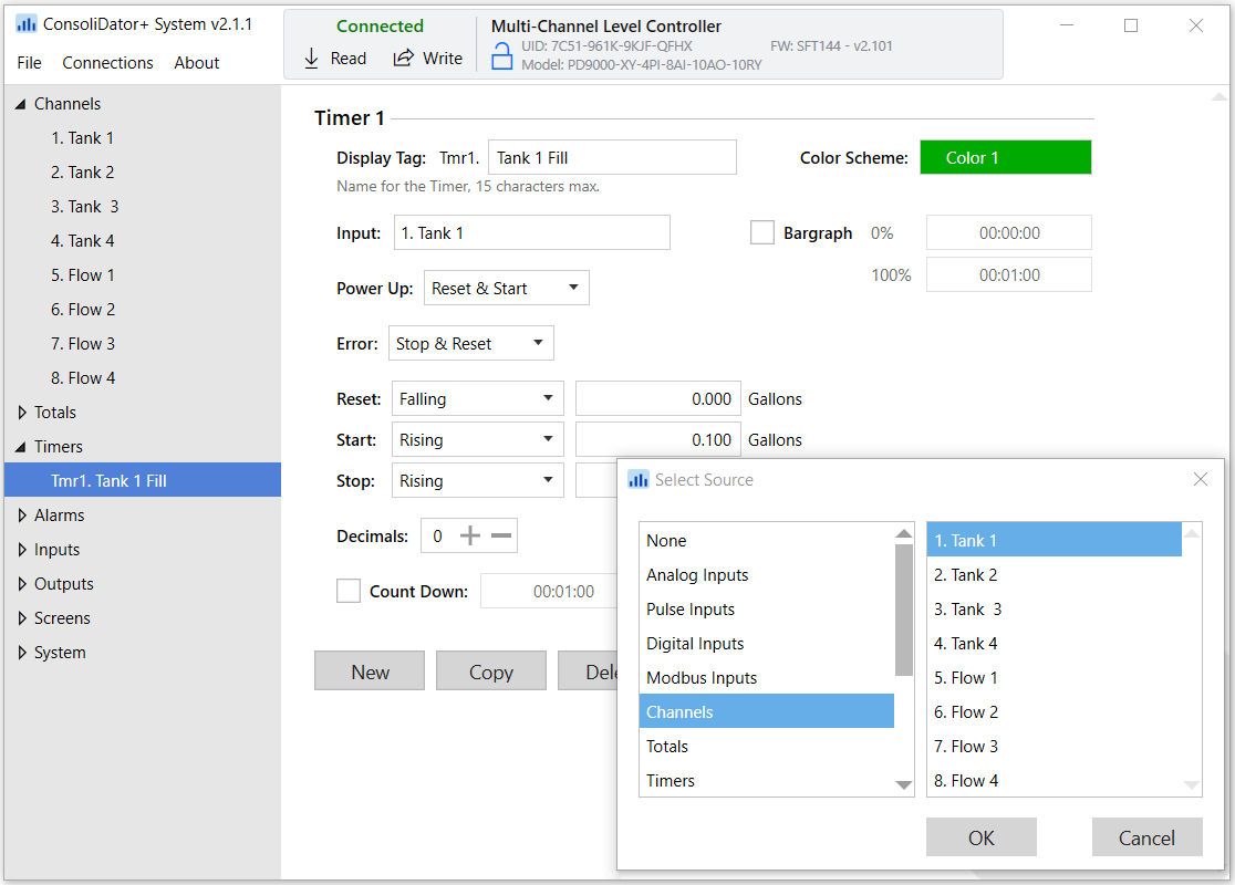 ConsoliDator+ Software Timers Settings Screen