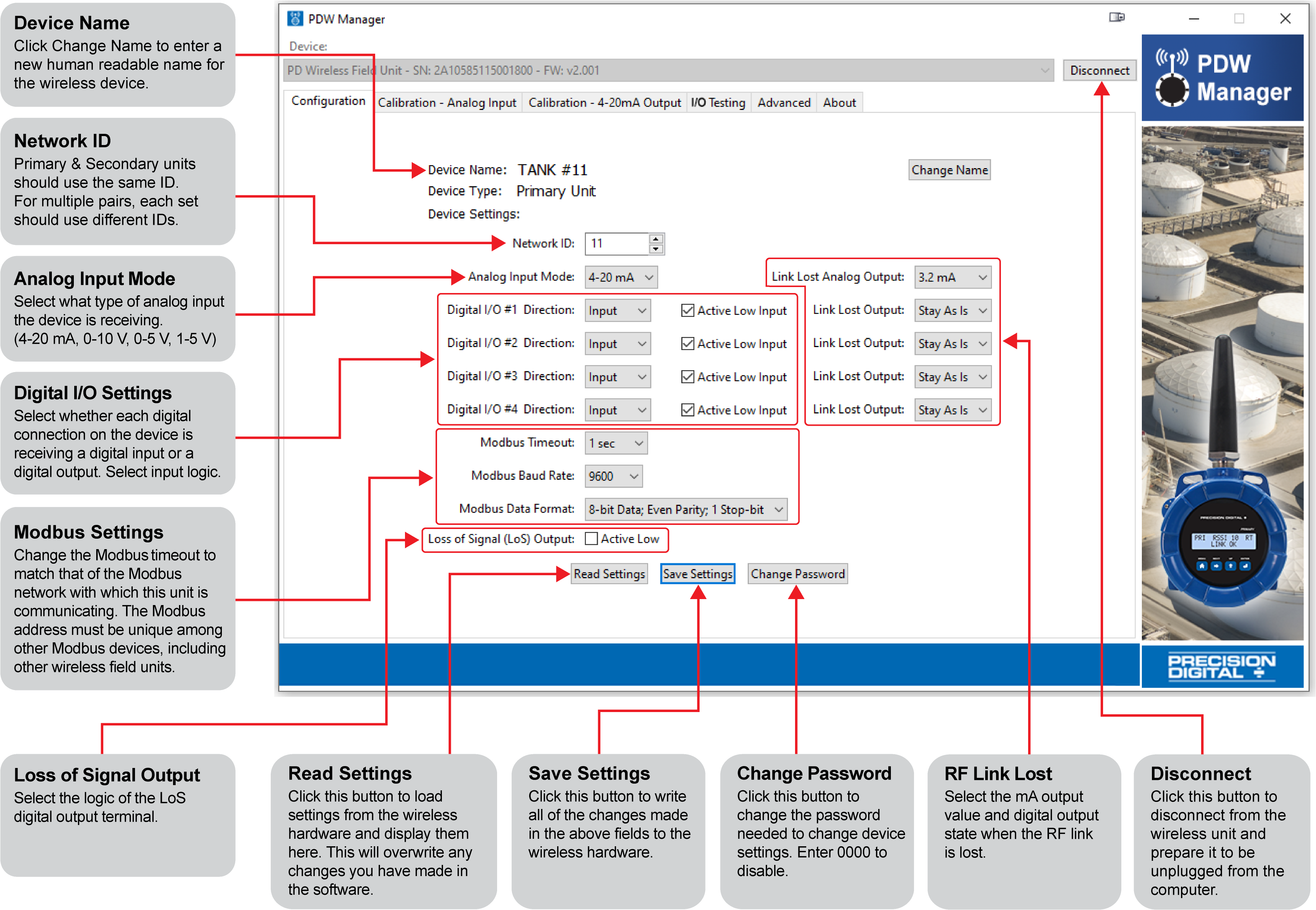 PDW Manager Software Configuration Tab