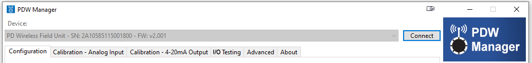 PDW Manager Software Top Navigation Tabs