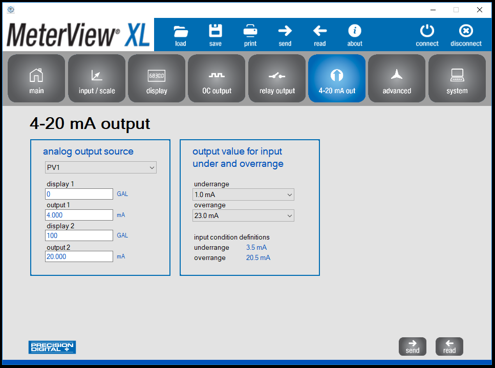 MeterView XL - 4-20 mA Output