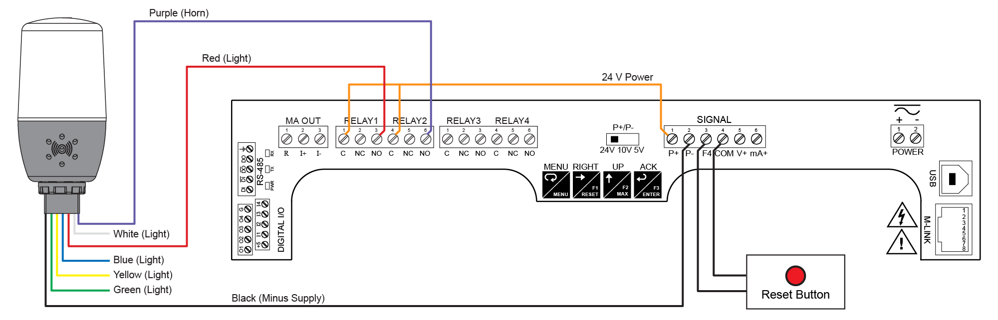 Wiring Connections for PDA-LH5C Models Using Helios Meter Internal Power Supply