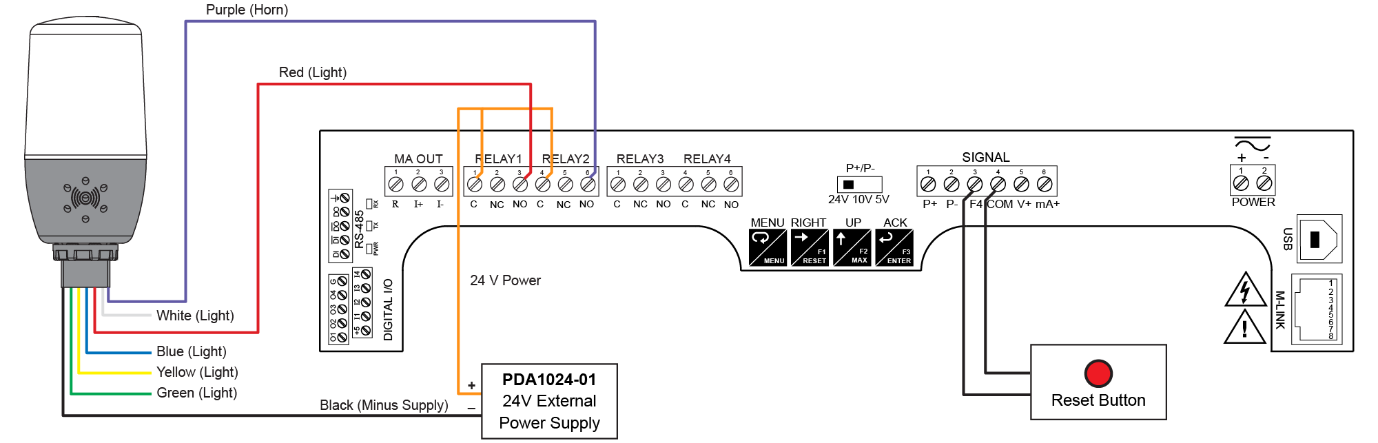 Wiring Connections for MOD-PD2LH5C Models Using PDA1024-01 External Power Supply