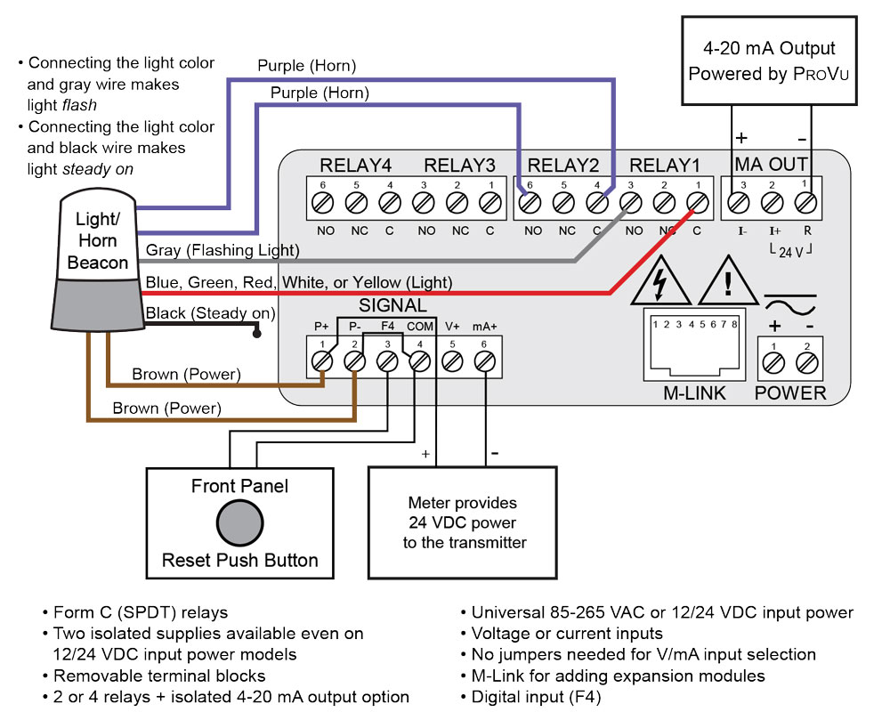 Connections for Light/Horn Using ProVu's Internal Power Supply